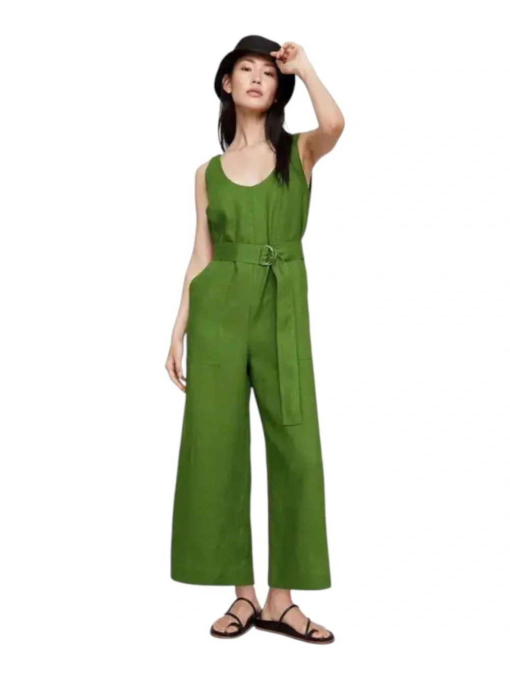 Banana Republic 100% European Linen Wide Leg Jumpsuit Green NWT Sz 6